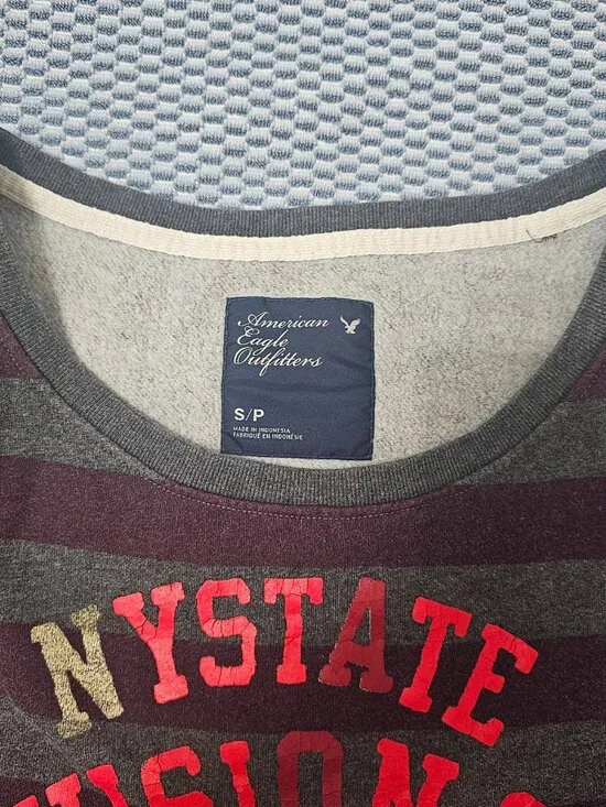 American Eagle NY State Division One Gray/Purple Striped Sweatshirt Size Small - Picture 5 of 7